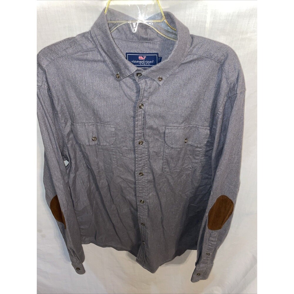 Vineyard Vines Whale Mens Dress Shirt Size Large Gray Elbow Patch Going Out Part